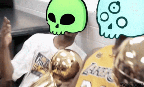 A Drawing Of A Man With A Skull On His Head GIF