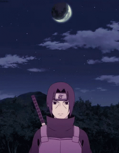 A Drawing Of A Man With A Sword And A Crescent Moon In The Background GIF