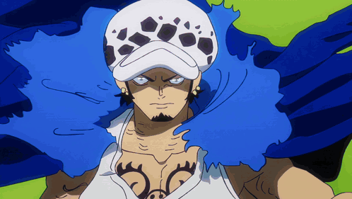 A Drawing Of A Man With A White Hat And A Blue Cape GIF