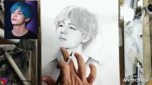 A Drawing Of A Man With Blue Hair Is Being Made In Animoto GIF