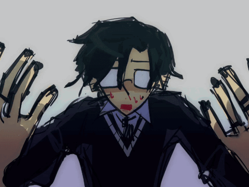 A Drawing Of A Man With Glasses And A Red Spot On His Nose GIF