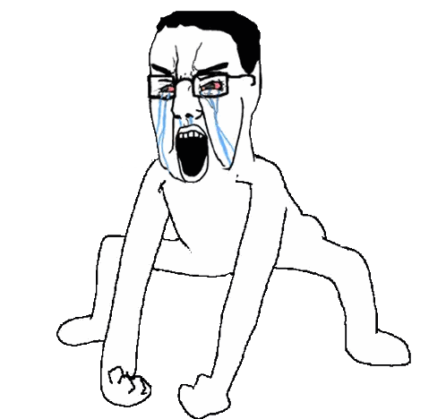 a drawing of a man with glasses crying with his mouth open