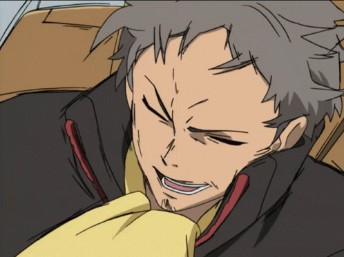 A Drawing Of A Man With Grey Hair And A Yellow Shirt GIF