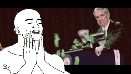 A Drawing Of A Man With His Eyes Closed And A Man Giving A Speech Behind Him GIF