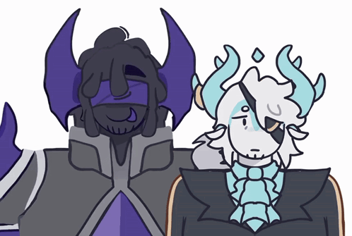 A Drawing Of A Man With Horns And A Cartoon Character With Horns GIF
