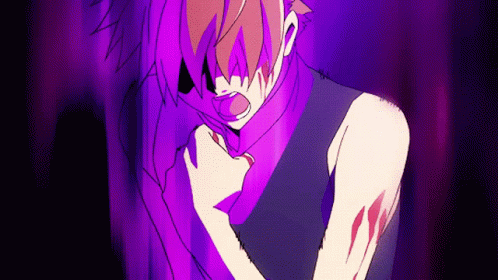 A Drawing Of A Man With Purple Hair And A Purple Background GIF