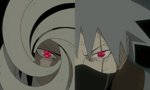A Drawing Of A Man With Red Eyes And A Mask GIF