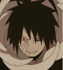 A Drawing Of A Man With Red Eyes And Black Hair GIF