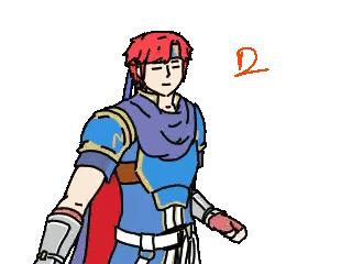a drawing of a man with red hair and a blue headband with the letter a on it