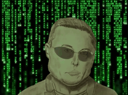 A Drawing Of A Man With Sunglasses In Front Of A Matrix Screen GIF