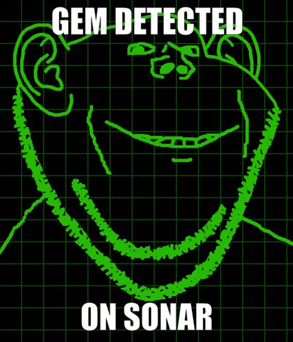 A Drawing Of A Man With The Words " Gem Detected On Sonar " GIF