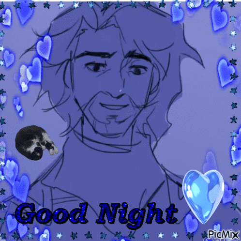 A Drawing Of A Man With The Words Good Night Written On It GIF