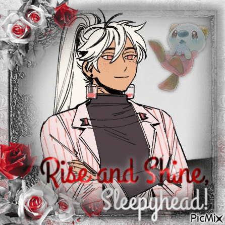 A Drawing Of A Man With The Words Rise And Shine Sleepyhead On It GIF