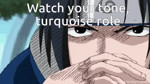 A Drawing Of A Man With The Words " Watch Your Tone Turquoise Role " GIF