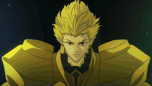 A Drawing Of A Man With Yellow Hair And A Sword GIF