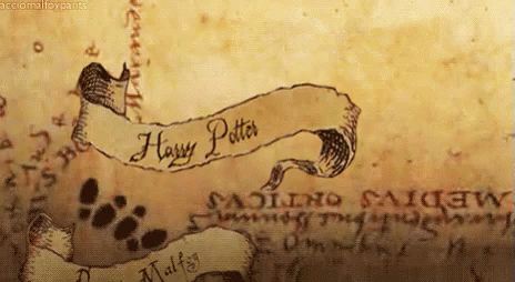 A Drawing Of A Map With A Banner That Says " Harry Potter " GIF