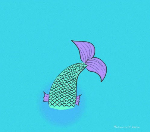 A Drawing Of A Mermaid 'S Tail On A Blue Background With The Name Yshemen Dane Below It GIF
