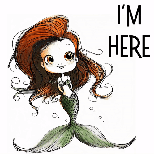 A Drawing Of A Mermaid With The Words " I 'M Here " Below It GIF