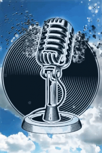 A Drawing Of A Microphone In Front Of A Blue Sky GIF