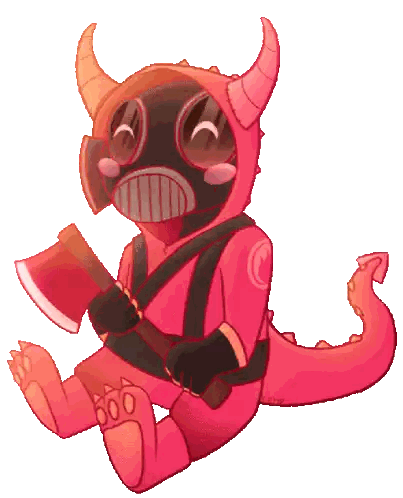 a drawing of a monster with horns holding a red axe