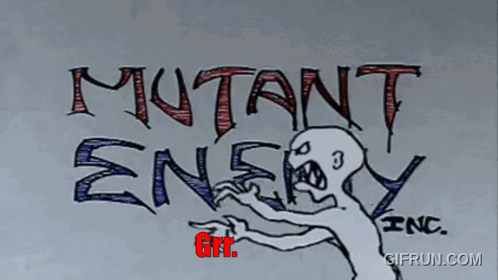 A Drawing Of A Monster With Mutant Enemy Inc. Written On It GIF