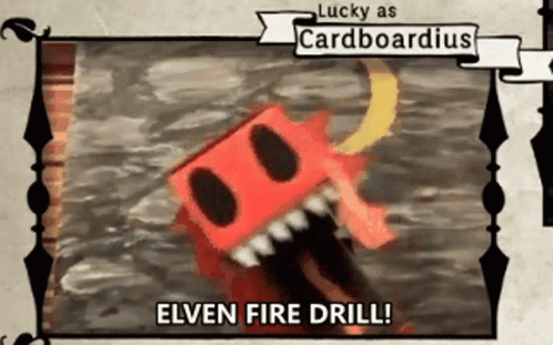 A Drawing Of A Monster With The Words " Elven Fire Drill " Below It GIF