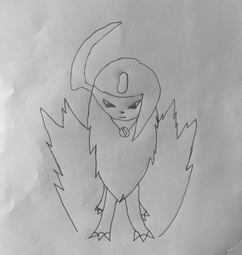 A Drawing Of A Monster With Wings And A Necklace With The Letter D On It GIF