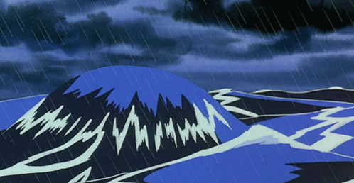 A Drawing Of A Mountain In The Rain With The Letter Z GIF