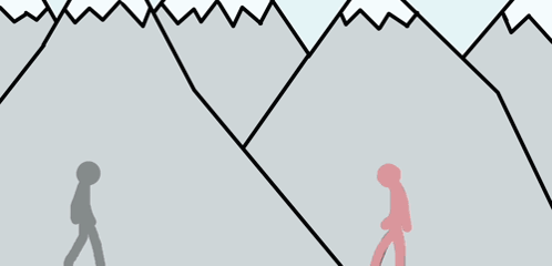 A Drawing Of A Mountain With A Red Stick Figure GIF