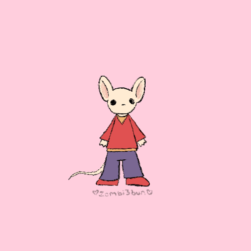 A Drawing Of A Mouse Wearing A Red Sweater And Pants GIF