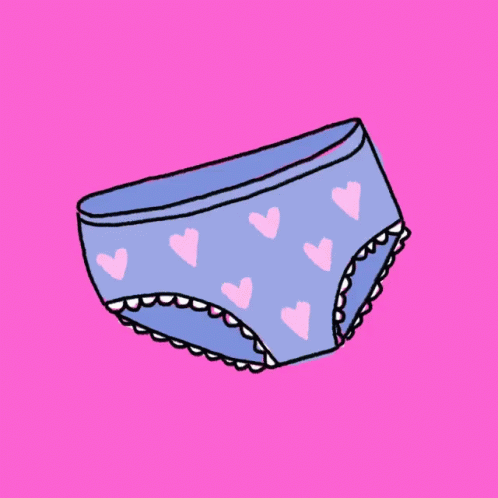 A Drawing Of A Pair Of Blue Underwear With Pink Hearts On It GIF