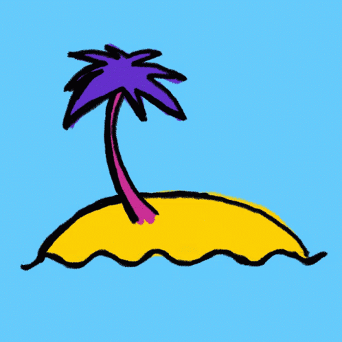 A Drawing Of A Palm Tree On A Small Island GIF
