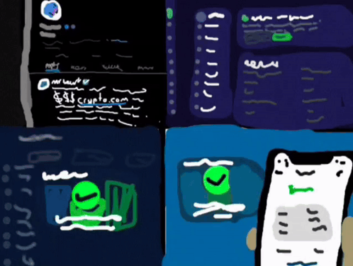 A Drawing Of A Person Holding A Cell Phone With A Screen That Says ' Crypto.com ' GIF