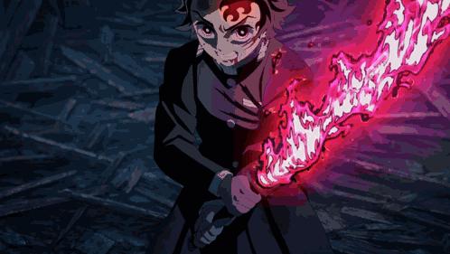 A Drawing Of A Person Holding A Red Sword GIF