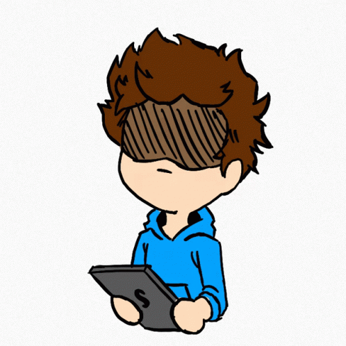 A Drawing Of A Person Holding A Tablet With The Letter S On The Screen GIF