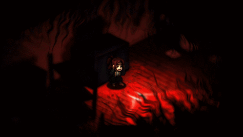 A Drawing Of A Person In A Dark Room With Red Lights GIF