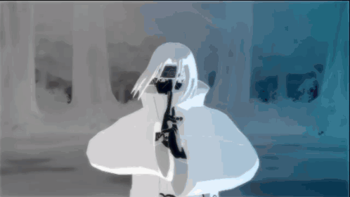 A Drawing Of A Person In A White Cape With A Gun GIF