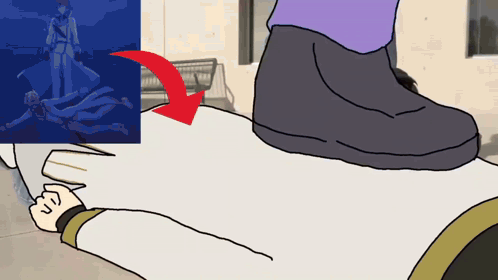 A Drawing Of A Person Laying On The Ground With A Red Arrow Pointing To A Picture GIF