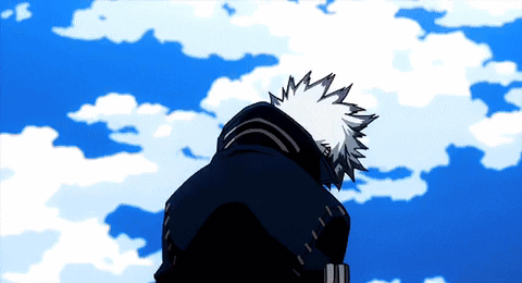 A Drawing Of A Person Looking Up At A Blue Sky With Clouds GIF