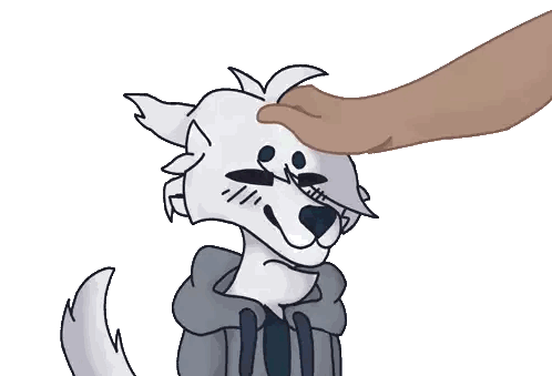 a drawing of a person petting a white dog 's face