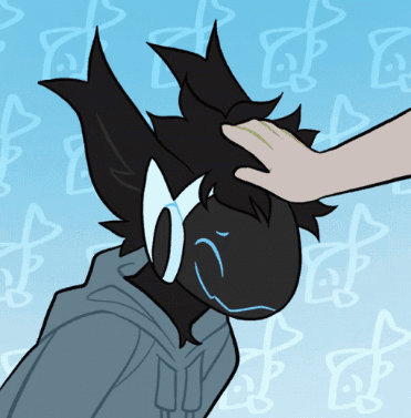 A Drawing Of A Person Petting Another Person 'S Head With A Blue Background GIF