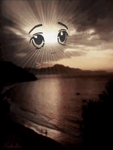 A Drawing Of A Person 'S Face With The Sun Behind It GIF