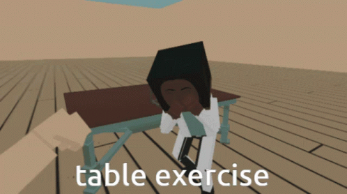 A Drawing Of A Person Sitting At A Table With The Words Table Exercise Written Below Them GIF