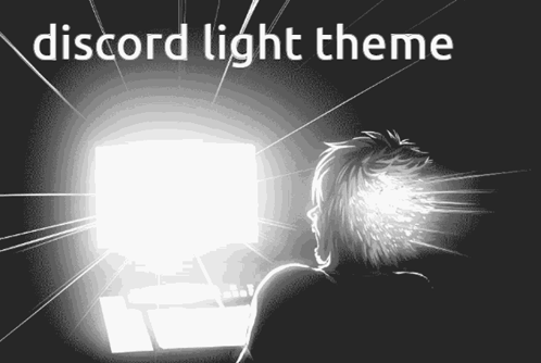 A Drawing Of A Person Sitting In Front Of A Computer Screen With The Words Discord Light Theme Above Them GIF