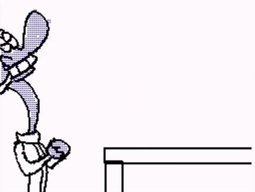 a drawing of a person standing next to a table with a palm tree behind them