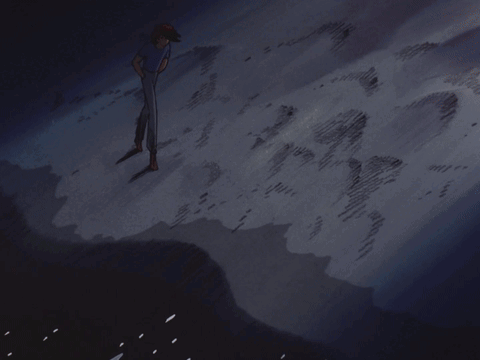 A Drawing Of A Person Standing On A Rock GIF