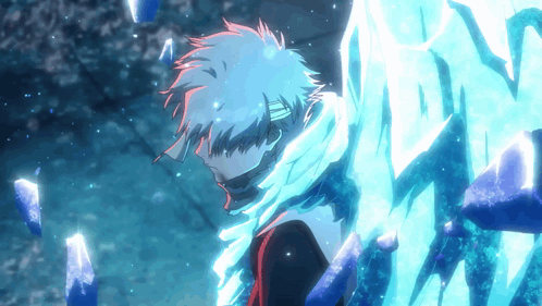 A Drawing Of A Person Surrounded By Blue Ice GIF