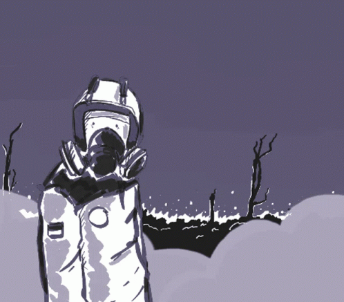 A Drawing Of A Person Wearing A Gas Mask And Helmet GIF