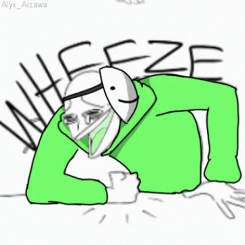 A Drawing Of A Person Wearing A Mask And A Green Hoodie That Says Wheeze On It GIF
