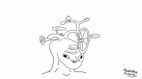 A Drawing Of A Person With A Bicycle On Their Head Says Ding Ring GIF